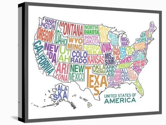 United States of America Stylized Text Map Colorful-null-Stretched Canvas