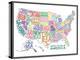 United States of America Stylized Text Map Colorful-null-Stretched Canvas