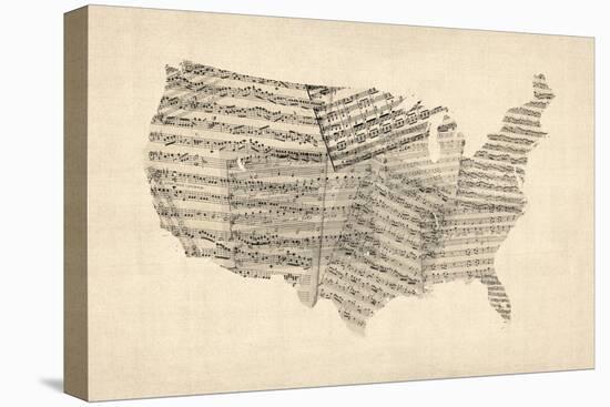 United States Old Sheet Music Map-Michael Tompsett-Stretched Canvas