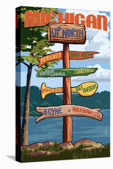 Up North, Michigan - Sign Destinations-Lantern Press-Stretched Canvas