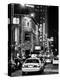 Urban Scene with Yellow Cab by Night at Times Square, Manhattan, NYC, Black and White Photography-Philippe Hugonnard-Premier Image Canvas