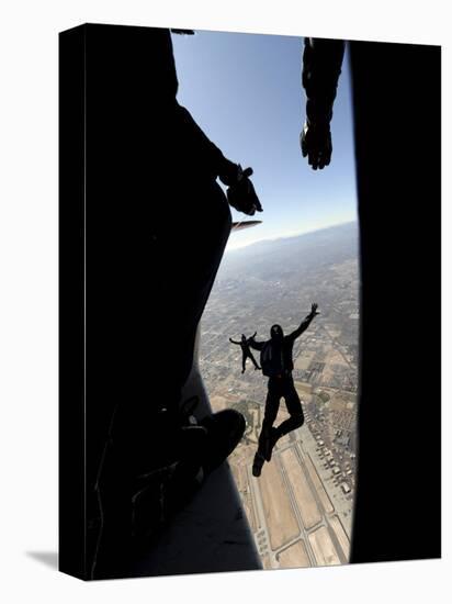 US Air Force Academy Parachute Team Jumps Out of an Aircraft over Nellis Air Force Base, Nevada-null-Premier Image Canvas