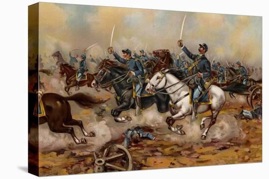 US Army, Cavalry Charge of the 5Th Regulars, Gains Mill, 1862 (Colour Litho)-American School-Premier Image Canvas
