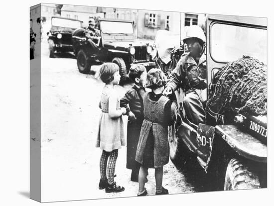 Us Army Soldier Greeting Children with Sweets, Germany, 1945-null-Premier Image Canvas