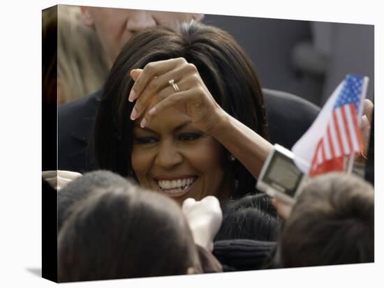 US First Lady Michelle Obama Greets the Crowd after Her Husband's Speech in Prague, Czech Republic-null-Premier Image Canvas