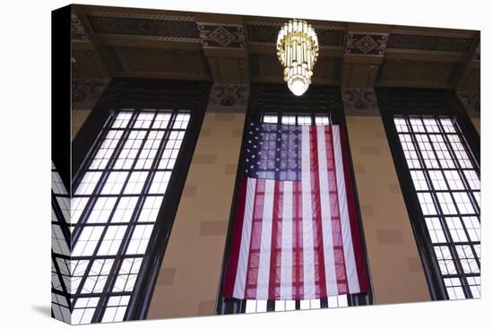 Us Flag Hanging in the Union Railroad Station, Omaha, Nebraska, USA-Walter Bibikow-Premier Image Canvas