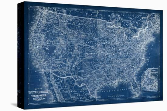 US Map Blueprint-Vision Studio-Stretched Canvas