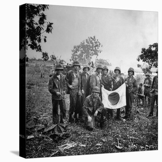 US Marines Holding Japanese Flag Captured During First Days of the Saipan Offensive-Peter Stackpole-Premier Image Canvas
