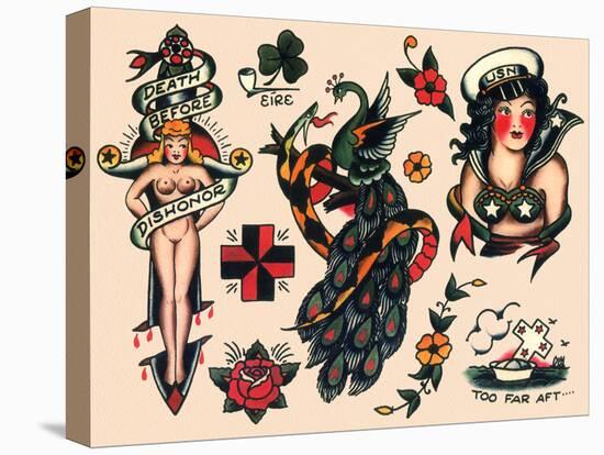 US Navy and Sailor Tattoos, Authentic Vintage Tatooo Flash by Norman Collins, aka, Sailor Jerry-Piddix-Stretched Canvas