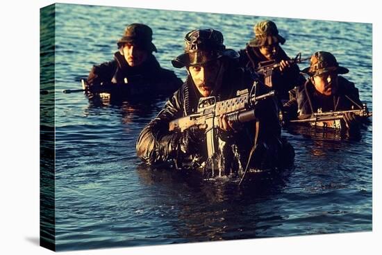 US Navy SEAL Team Emerges from Water During Warfare Training, Dec. 1, 1986-null-Stretched Canvas