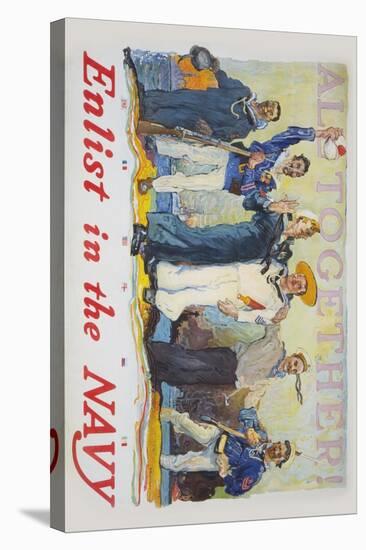 US Navy Vintage Poster - All Together-Lantern Press-Stretched Canvas