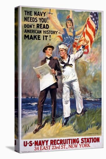 US Navy Vintage Poster - the Navy Needs You-Lantern Press-Stretched Canvas