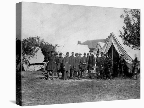 US Pres. Abraham Lincoln Standing on Campsite with Group of Federal Officers on Battlefield-Alexander Gardner-Premier Image Canvas