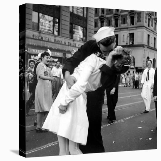 US Sailor Bending Young Nurse over His Arm to Give Her Passionate Kiss in Middle of Times Square-Victor Jorgensen-Premier Image Canvas