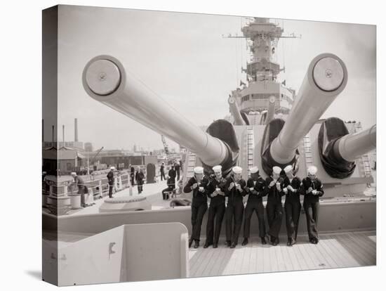 US Sailors Enjoying a Tub of Ice Cream after Their Ship the US Iowa Docks at Portsmouth, July 1955-null-Premier Image Canvas