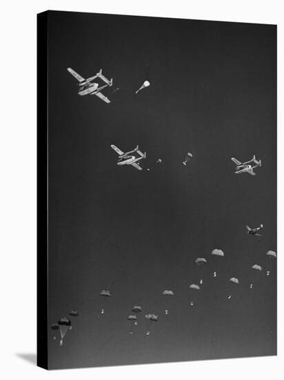 US Soldiers Parachuting Out of Planes as Part of Winter Warfare Training During Operation Snowdrop-George Silk-Premier Image Canvas