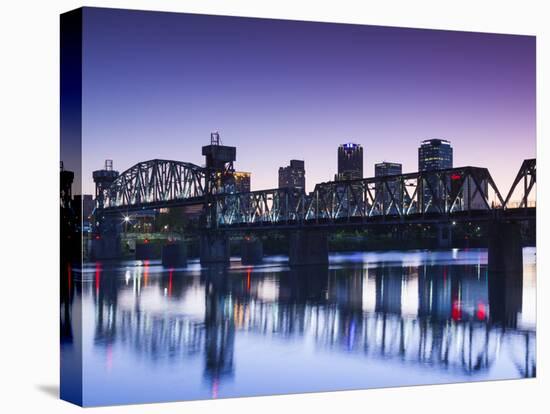 USA, Arkansas, Little Rock, City Skyline from the Arkansas River-Walter Bibikow-Premier Image Canvas