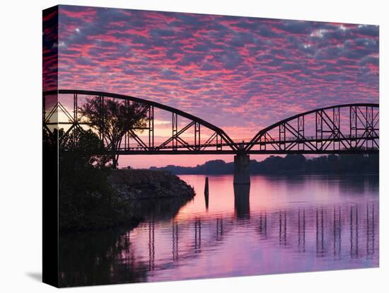 USA, Arkansas, Little Rock, Clinton Presidential Park Bridge and Arkansas River-Walter Bibikow-Premier Image Canvas