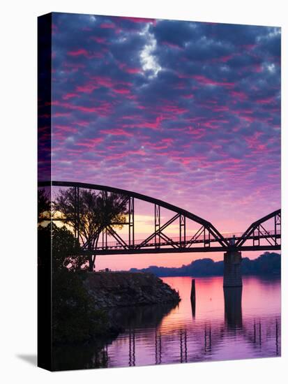 USA, Arkansas, Little Rock, Clinton Presidential Park Bridge and Arkansas River-Walter Bibikow-Premier Image Canvas