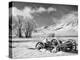 USA, California, Bishop. Snow-Covered Vintage Wagon in Owens Valley-Dennis Flaherty-Premier Image Canvas