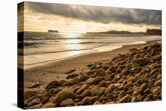 USA, California. Central Coast, Montecito, Butterfly Beach, drain and cobble eroded by King Tides-Alison Jones-Premier Image Canvas