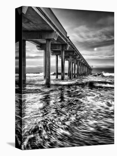 USA, California, La Jolla, Full Moon Setting at Dawn over Scripps Pier, La Jolla Shores-Ann Collins-Premier Image Canvas