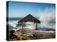 USA, California, La Jolla. High surf at high tide inundates Windansea Surf Shack-Ann Collins-Premier Image Canvas