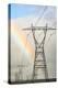 USA, California. Mojave Desert, Antelope Valley, rainbow and Transmission Line from solar farm-Alison Jones-Premier Image Canvas