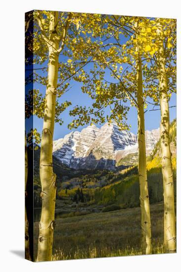 USA, Colorado, Maroon Bells. Mountains framed by autumn aspens.-Jaynes Gallery-Premier Image Canvas