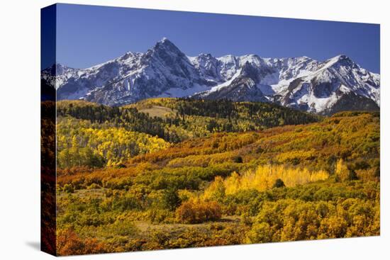 USA, Colorado, San Juan Mountains. Mountain and valley landscape in autumn.-Jaynes Gallery-Premier Image Canvas