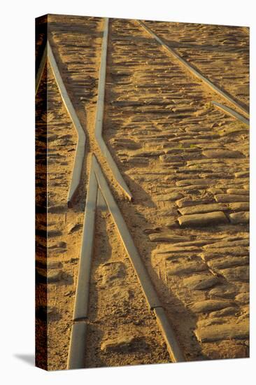 USA, Georgia, Savannah. Old railroad tracks along ballast stones at River Street.-Joanne Wells-Premier Image Canvas