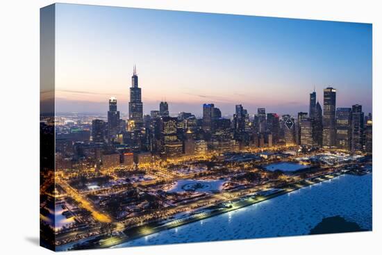 Usa, Illinois, Chicago. Aerial Dusk View of the City and Millennium Park in Winter.-Nick Ledger-Premier Image Canvas