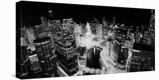 Usa, Illinois, Chicago, Chicago River, High Angle View of the City at Night-null-Premier Image Canvas