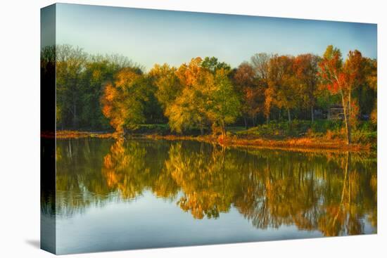 USA, Indiana, Autumn Trees Reflected in Wabash River-Rona Schwarz-Premier Image Canvas