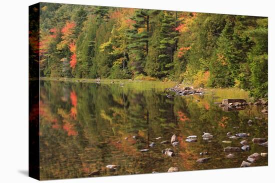 USA, Maine. Acadia National Park, reflections in the fall at Bubble Pond.-Joanne Wells-Premier Image Canvas