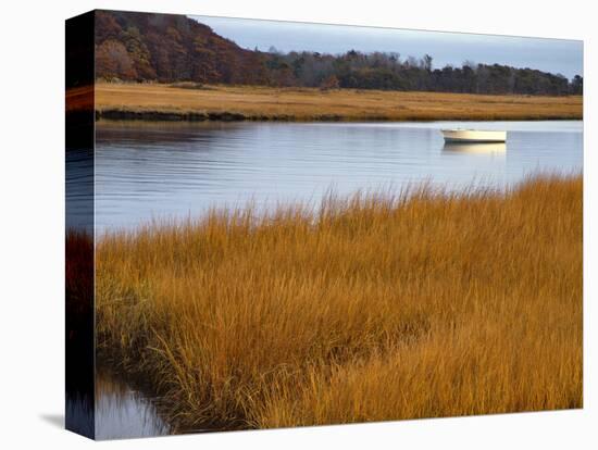 USA, Maine. Boat Anchored in Mousam River-Steve Terrill-Premier Image Canvas