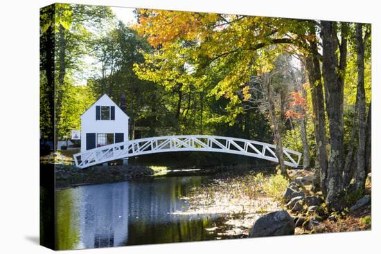 USA, Maine, Somesville. White House and Curved Bridge over a Pond-Bill Bachmann-Premier Image Canvas