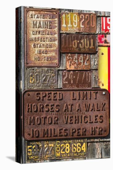USA, Maine, Wells, antique license plates-Walter Bibikow-Premier Image Canvas