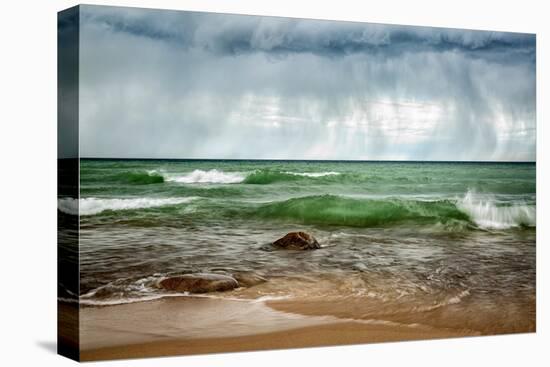 USA, Michigan, Upper Peninsula, Munising. Rain clouds over Pictured Rocks National Lakeshore-Ann Collins-Premier Image Canvas