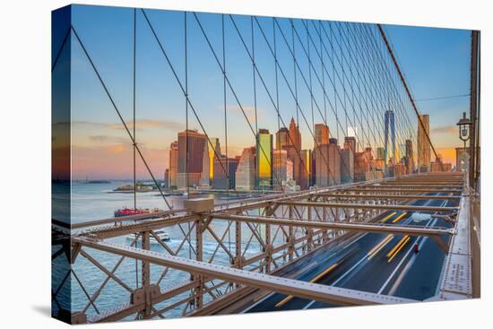 Usa, New York, Brooklyn Bridge and Lower Manhattan Skyline with Freedom Tower-Alan Copson-Premier Image Canvas