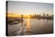 Usa, New York, Lower Manhattan Skyline and Brooklyn Bridge over East River at Sunset-Alan Copson-Premier Image Canvas