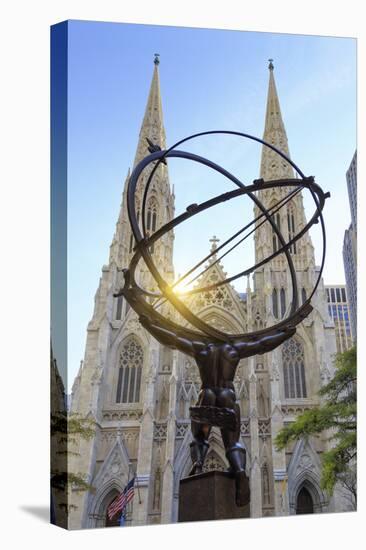 Usa, New York, New York City, Manhattan, Rockefeller Center, Atlas Statue and St Patricks Cathedral-Michele Falzone-Premier Image Canvas