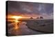 USA, Oregon, Oceanside. Sunset on Three Arch Rocks-Steve Terrill-Premier Image Canvas