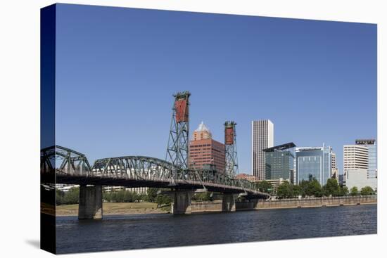 USA, Oregon, Portland. Downtown and the Hawthorne Bridge-Brent Bergherm-Premier Image Canvas