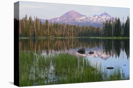 Usa, Pacific Northwest, Oregon Cascades, Scott Lake with Three Sisters Mountains-Christian Heeb-Premier Image Canvas