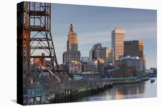 USA, Rhode Island, Providence, city skyline from the Providence River at dawn-Walter Bibikow-Premier Image Canvas