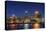 USA, Rhode Island, Providence, city skyline from the Providence River at dusk-Walter Bibikow-Premier Image Canvas