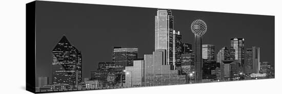 USA, Texas, Dallas, Panoramic view of an urban skyline at night BW, Black and White-null-Stretched Canvas