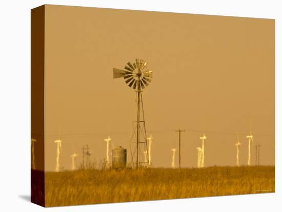 USA, Texas, Near Amarillo, Route 66, Old Windpump and Modern Wind Turbines-Alan Copson-Premier Image Canvas