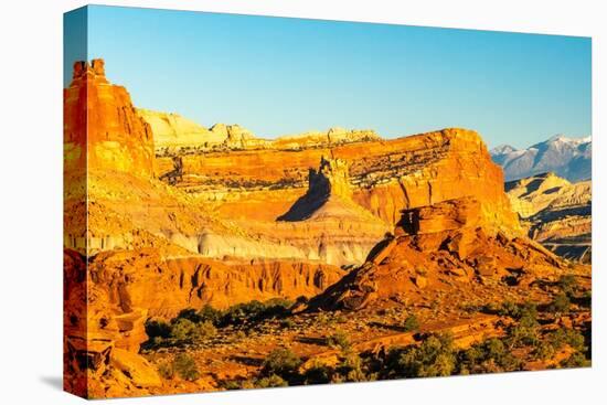 USA, Utah, Capitol Reef National Park. Eroded rock formations and mountain.-Jaynes Gallery-Premier Image Canvas